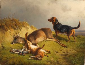 Selvaggina abbattuta e cane da caccia